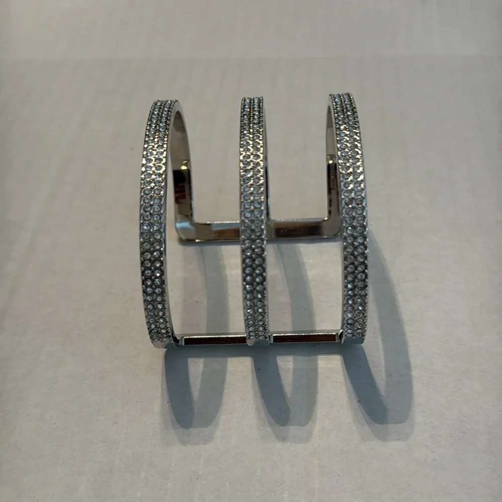 Vince Camuto Silver 3-Row Pave Cuff Bracelet One Size